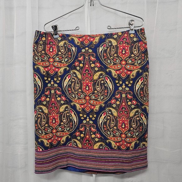 Merona Skirt Pencil Blue Paisley Retro Festival Boho 14 - Picture 13 of 13